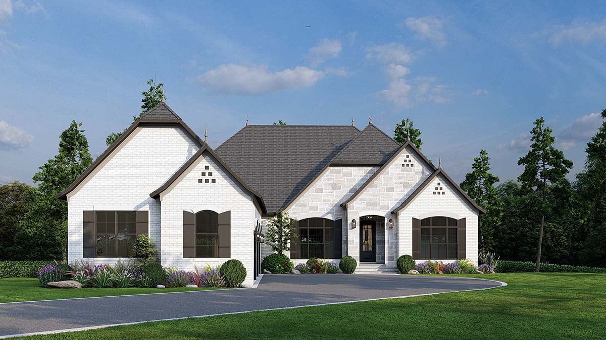 European, French Country, Southern, Traditional Plan with 4035 Sq. Ft., 4 Bedrooms, 4 Bathrooms, 3 Car Garage Elevation