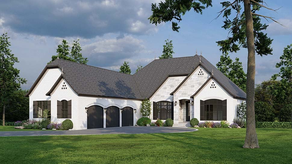 European, French Country, Southern, Traditional Plan with 4035 Sq. Ft., 4 Bedrooms, 4 Bathrooms, 3 Car Garage Picture 4