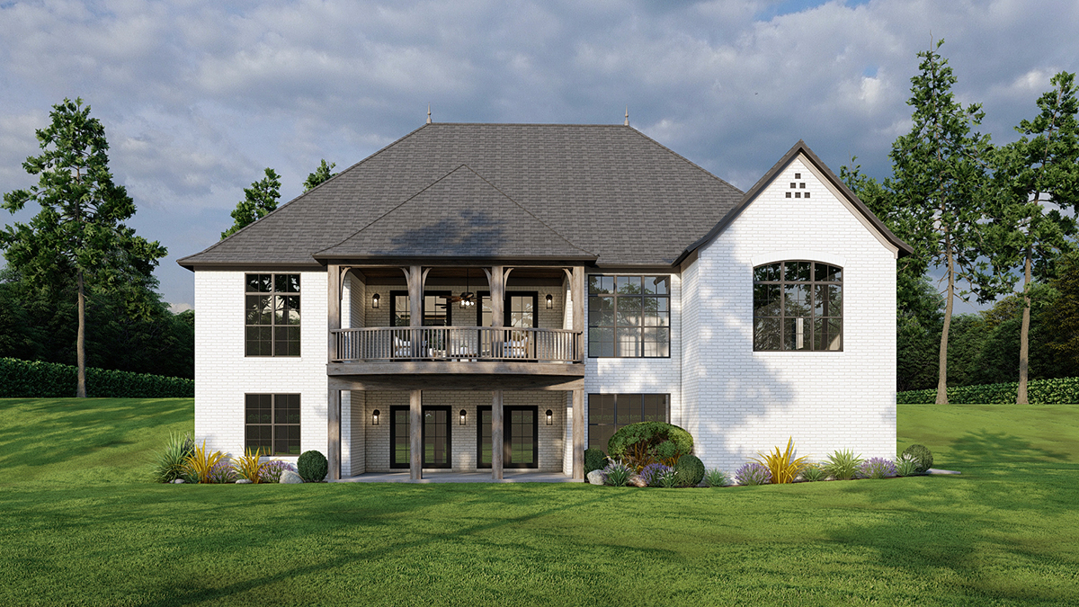 European, French Country, Southern, Traditional Plan with 4035 Sq. Ft., 4 Bedrooms, 4 Bathrooms, 3 Car Garage Rear Elevation