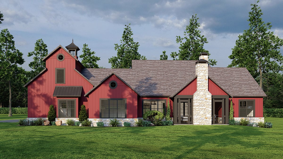 Barndominium Country Farmhouse Prairie Style Rear Elevation of Plan 82748