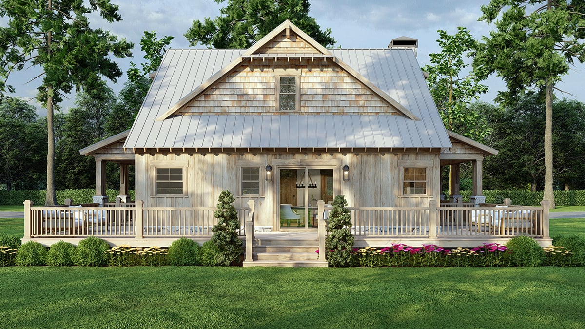 Cabin, Coastal, Cottage, Country, Southern Plan with 1660 Sq. Ft., 3 Bedrooms, 3 Bathrooms Rear Elevation