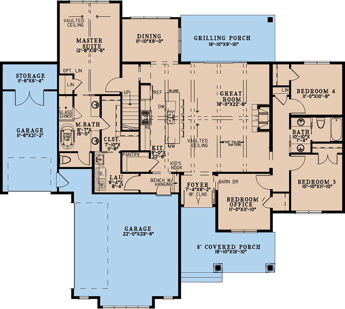Barndominium Farmhouse Level One of Plan 82753