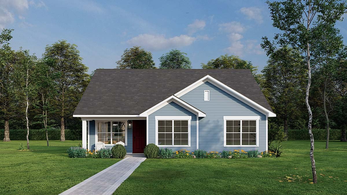 Country, Southern, Traditional Plan with 1279 Sq. Ft., 3 Bedrooms, 2 Bathrooms Elevation