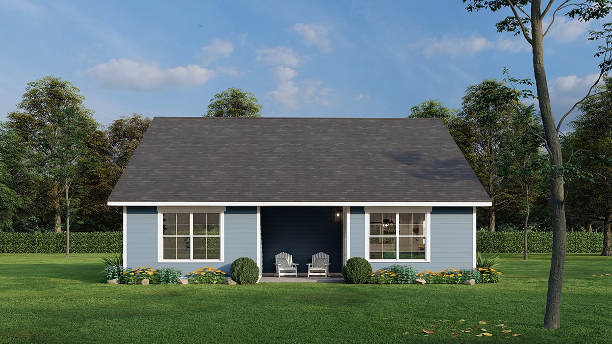 Country, Southern, Traditional Plan with 1279 Sq. Ft., 3 Bedrooms, 2 Bathrooms Rear Elevation