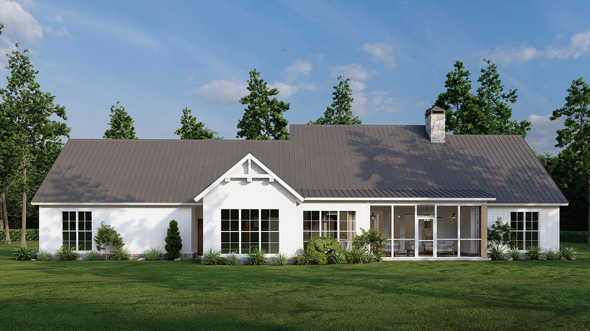Farmhouse Plan with 2541 Sq. Ft., 5 Bedrooms, 3 Bathrooms, 3 Car Garage Rear Elevation