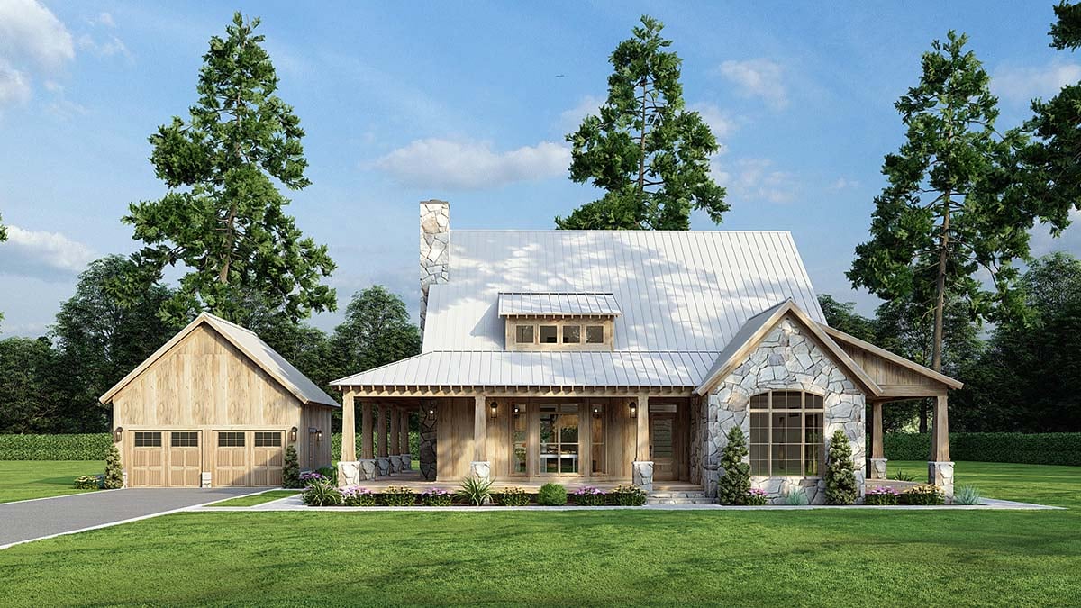 Bungalow, Cabin, Cottage, Country Plan with 2349 Sq. Ft., 3 Bedrooms, 3 Bathrooms, 2 Car Garage Elevation