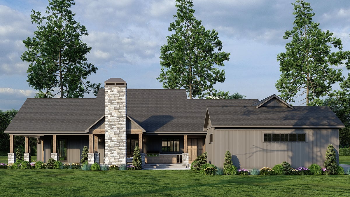 Barndominium, Country, Farmhouse, Traditional Plan with 2481 Sq. Ft., 3 Bedrooms, 4 Bathrooms, 3 Car Garage Rear Elevation