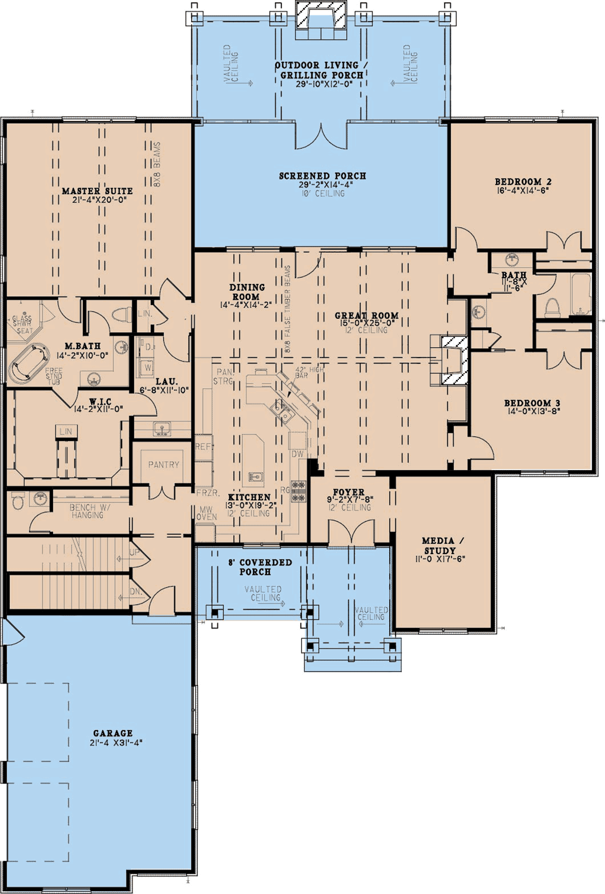 Craftsman New American Style Traditional Level One of Plan 82765