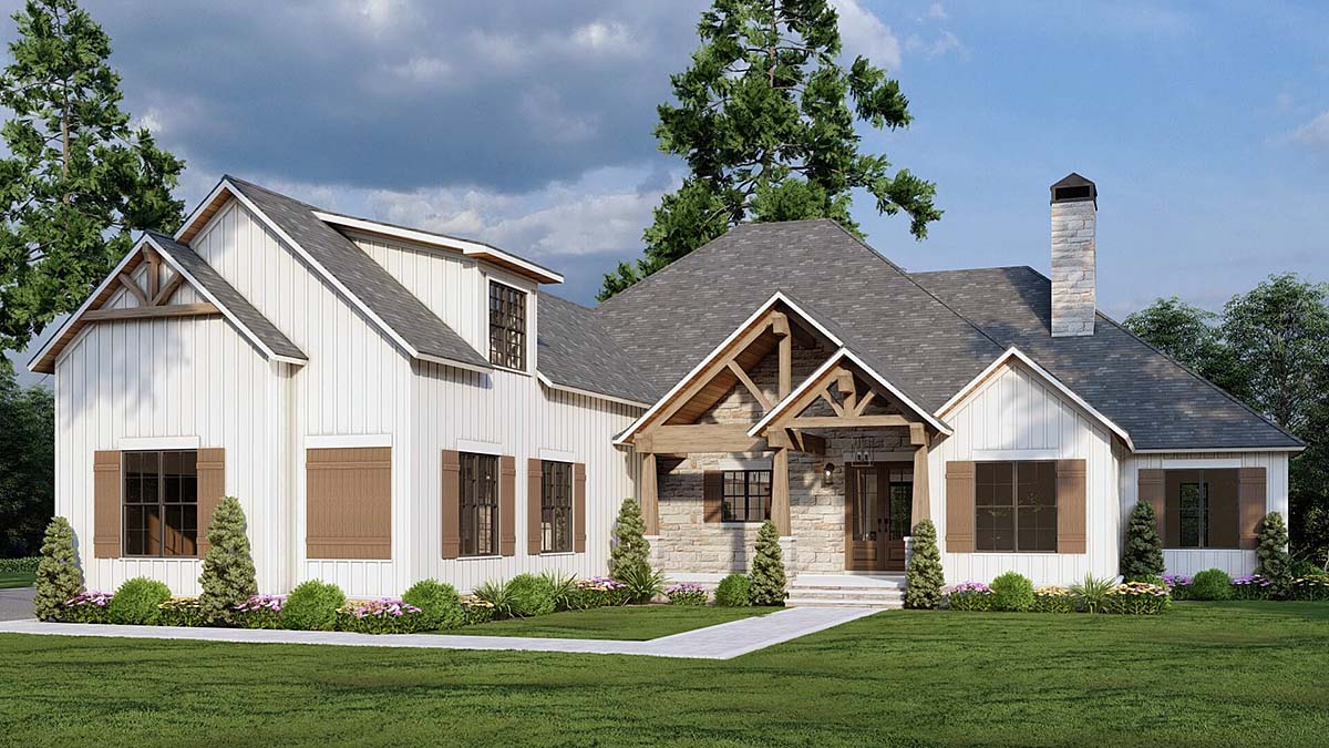 Craftsman, New American Style, Traditional Plan with 3106 Sq. Ft., 3 Bedrooms, 4 Bathrooms, 2 Car Garage Elevation