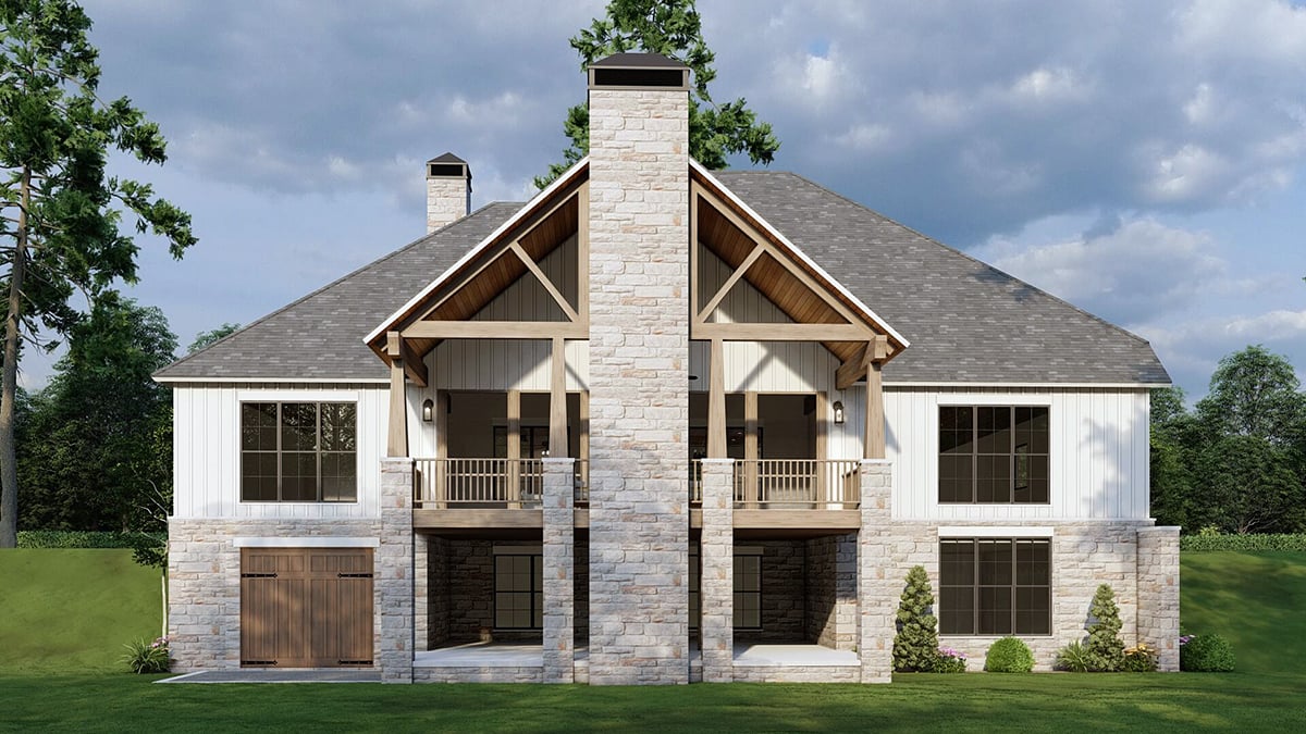 Craftsman, New American Style, Traditional Plan with 3106 Sq. Ft., 3 Bedrooms, 4 Bathrooms, 2 Car Garage Rear Elevation