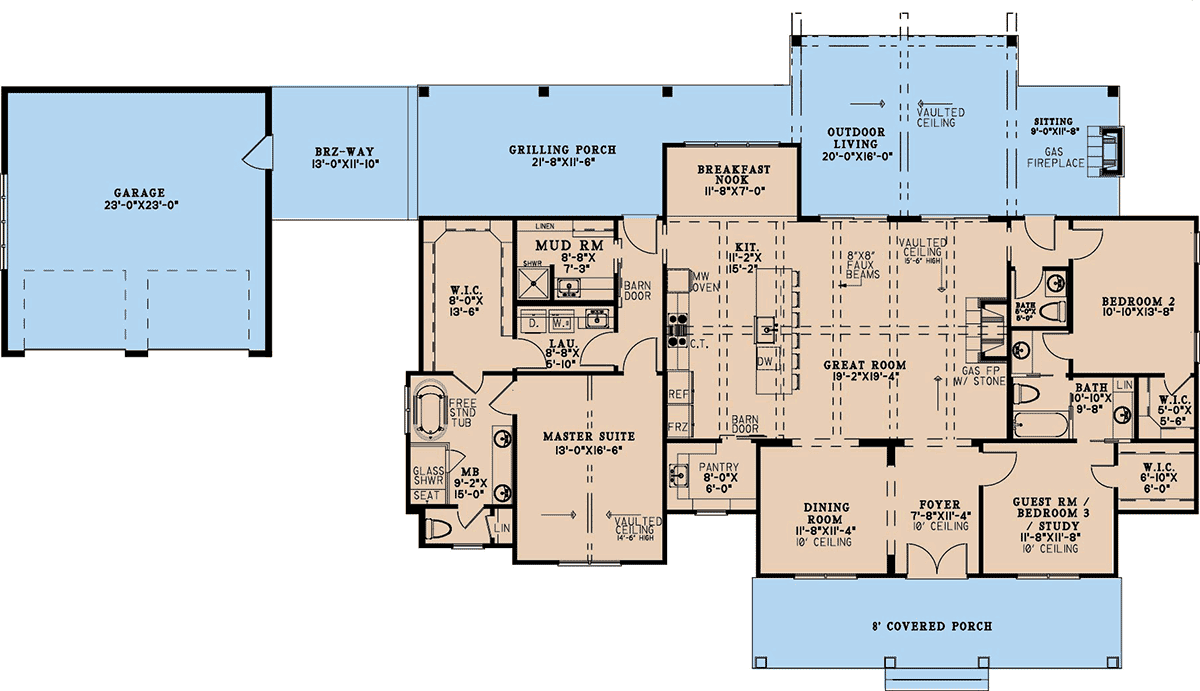 Barndominium Farmhouse Level One of Plan 82766