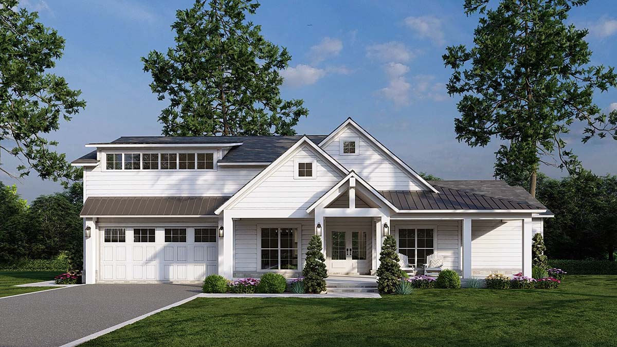 Farmhouse Plan with 2552 Sq. Ft., 4 Bedrooms, 3 Bathrooms, 2 Car Garage Elevation