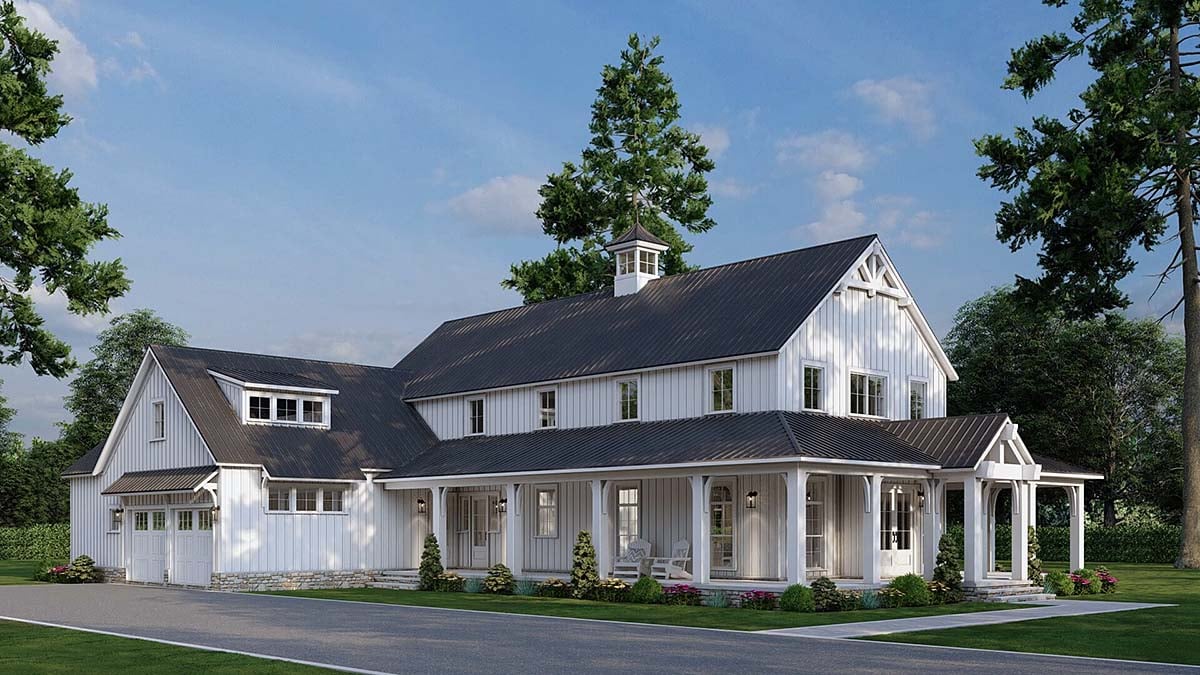 Barndominium, Bungalow, Coastal, Country, Craftsman, Farmhouse Plan with 4065 Sq. Ft., 4 Bedrooms, 6 Bathrooms, 2 Car Garage Elevation