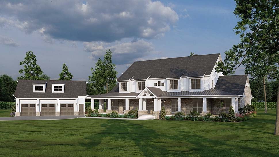 Country, Farmhouse Plan with 5178 Sq. Ft., 4 Bedrooms, 5 Bathrooms, 3 Car Garage Picture 5