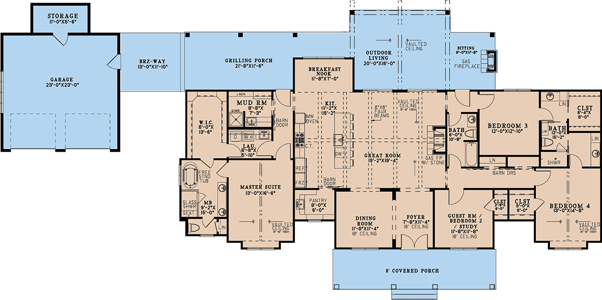 Barndominium Country Farmhouse Level One of Plan 82772