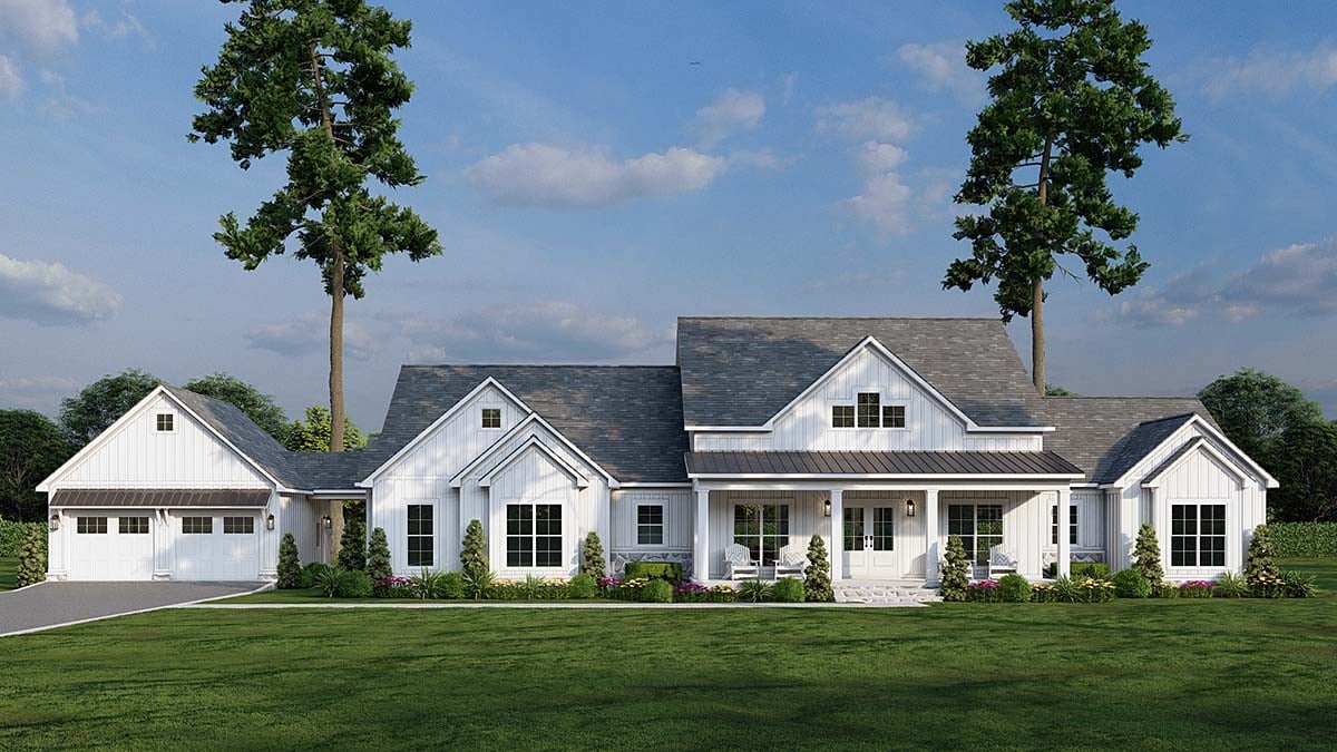 Barndominium, Country, Farmhouse Plan with 2663 Sq. Ft., 4 Bedrooms, 3 Bathrooms, 2 Car Garage Elevation