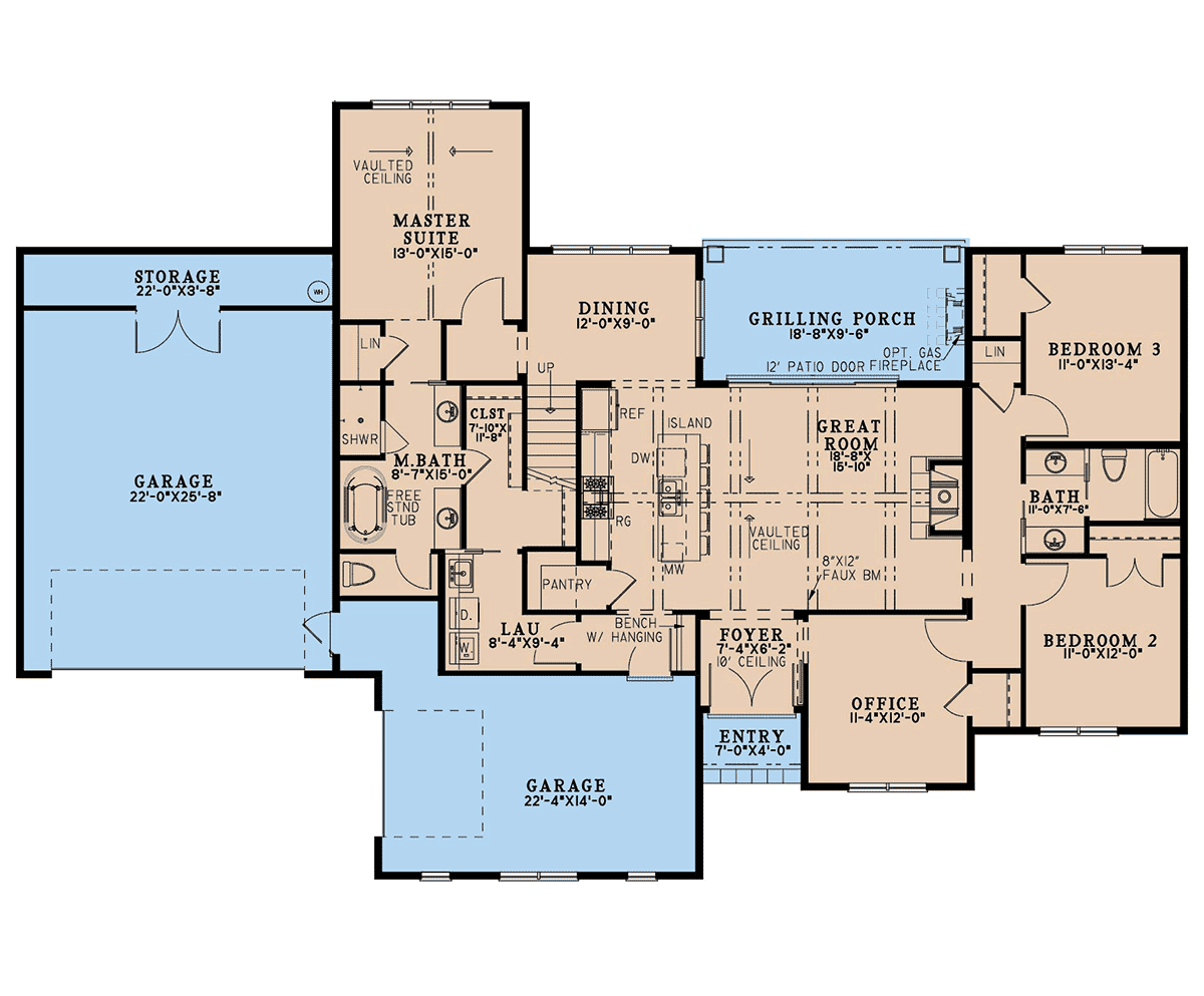 Country Farmhouse Level One of Plan 82776