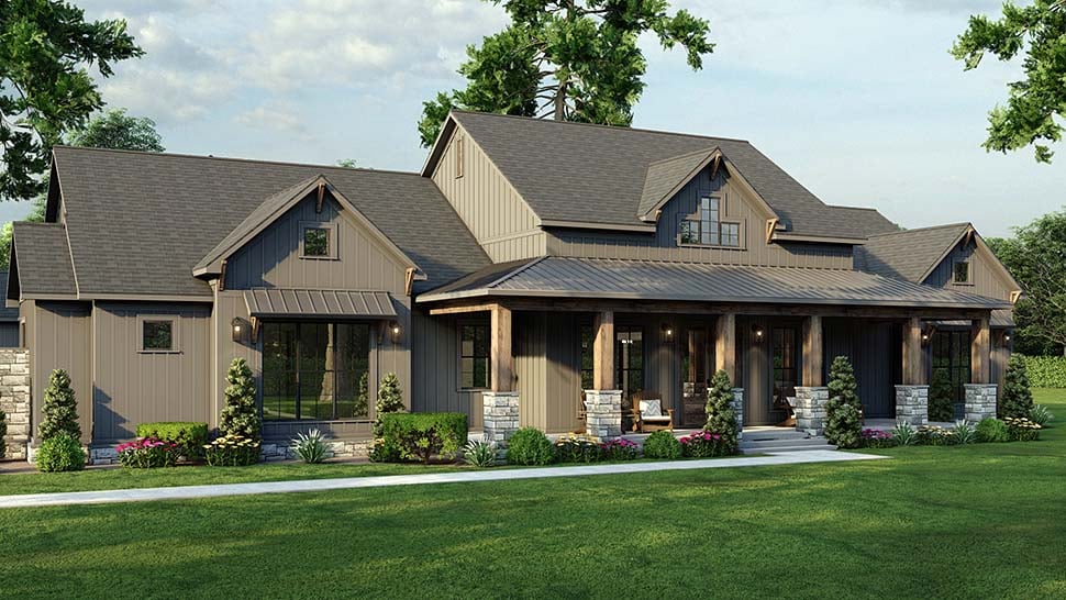 Craftsman, Farmhouse, Traditional Plan with 2564 Sq. Ft., 3 Bedrooms, 3 Bathrooms, 3 Car Garage Picture 4