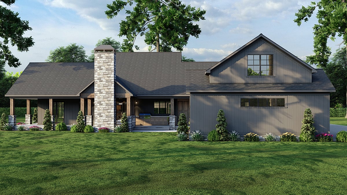 Craftsman, Farmhouse, Traditional Plan with 2564 Sq. Ft., 3 Bedrooms, 3 Bathrooms, 3 Car Garage Rear Elevation
