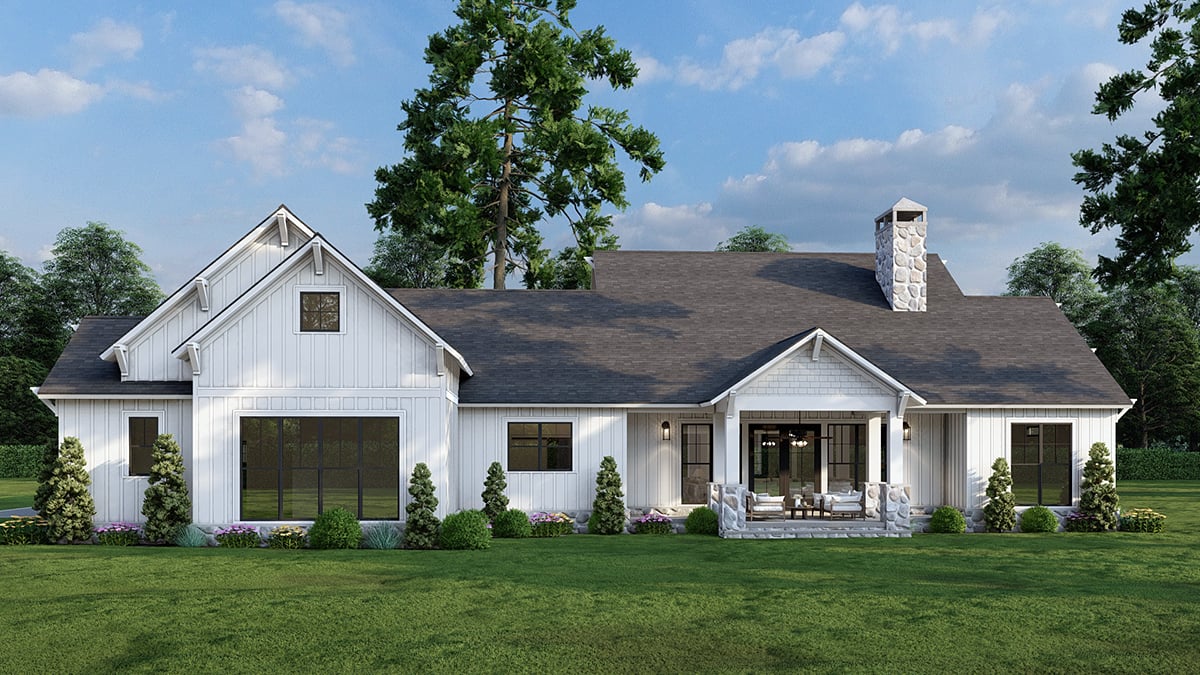 Country, Farmhouse, New American Style Plan with 2610 Sq. Ft., 3 Bedrooms, 3 Bathrooms, 3 Car Garage Rear Elevation