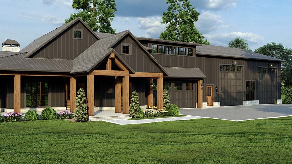 Barndominium, Country, Craftsman, Farmhouse Plan with 2631 Sq. Ft., 4 Bedrooms, 3 Bathrooms, 4 Car Garage Picture 4