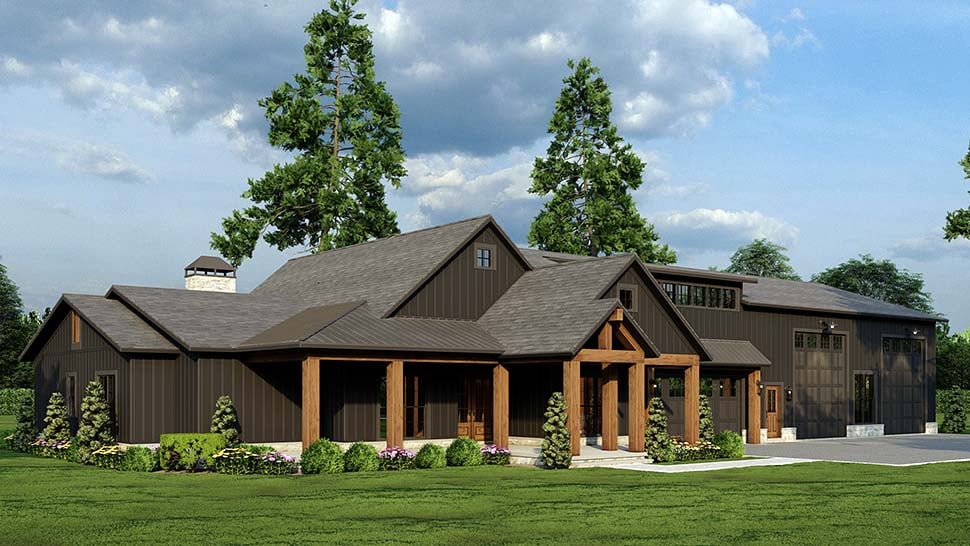 Barndominium, Country, Craftsman, Farmhouse Plan with 2631 Sq. Ft., 4 Bedrooms, 3 Bathrooms, 4 Car Garage Picture 5