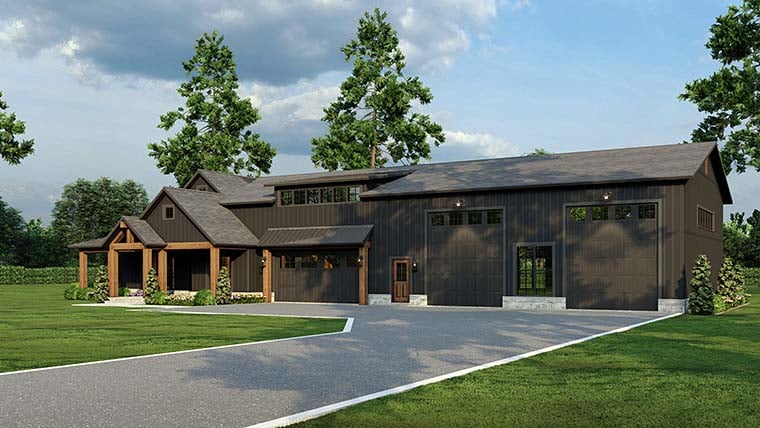 Barndominium, Country, Craftsman, Farmhouse Plan with 2631 Sq. Ft., 4 Bedrooms, 3 Bathrooms, 4 Car Garage Picture 6