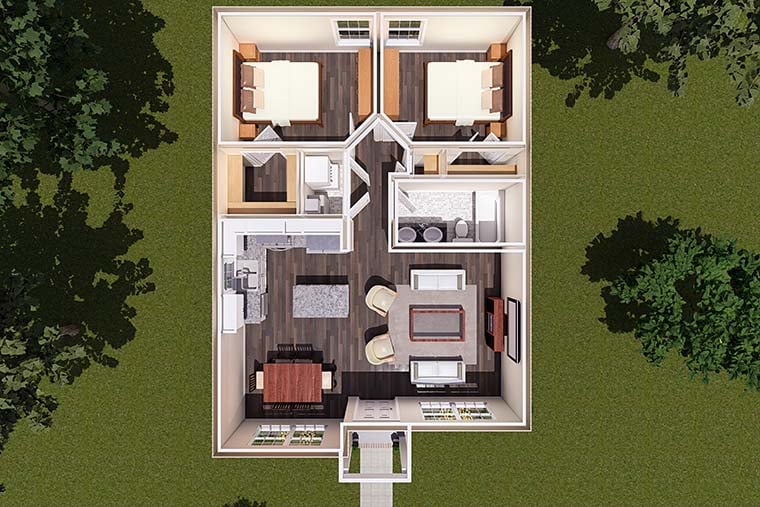 Cottage, Craftsman, Traditional Plan with 788 Sq. Ft., 2 Bedrooms, 1 Bathrooms Picture 6