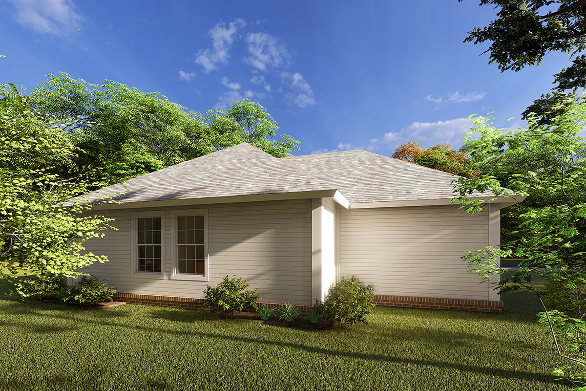 Cottage, Craftsman, Traditional Plan with 788 Sq. Ft., 2 Bedrooms, 1 Bathrooms, 1 Car Garage Rear Elevation