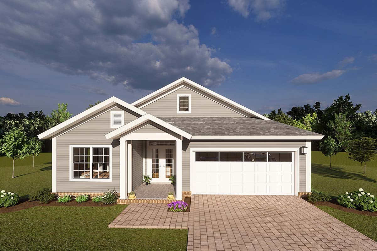 Cottage, Craftsman, Traditional Plan with 1671 Sq. Ft., 3 Bedrooms, 3 Bathrooms, 2 Car Garage Elevation