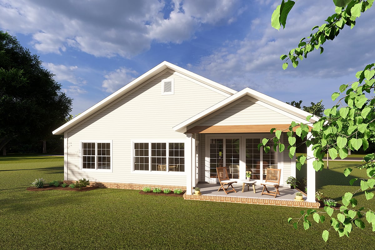 Cottage, Craftsman, Traditional Plan with 1483 Sq. Ft., 3 Bedrooms, 3 Bathrooms, 2 Car Garage Rear Elevation