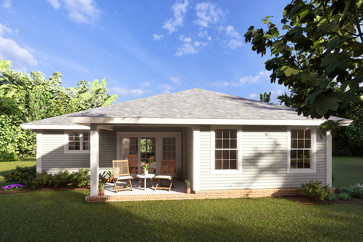 Traditional Plan with 1577 Sq. Ft., 3 Bedrooms, 2 Bathrooms, 2 Car Garage Rear Elevation