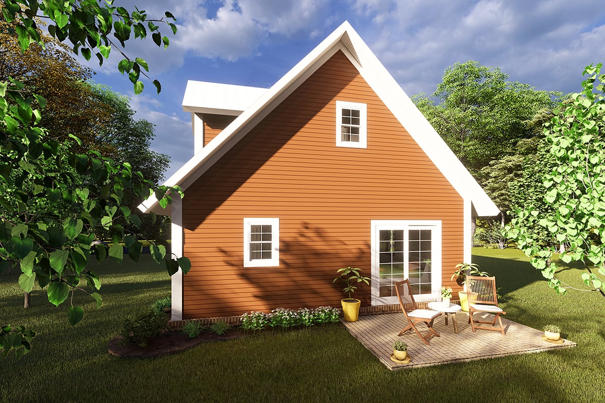 Cabin, Cottage Plan with 1050 Sq. Ft., 2 Bedrooms, 2 Bathrooms Rear Elevation