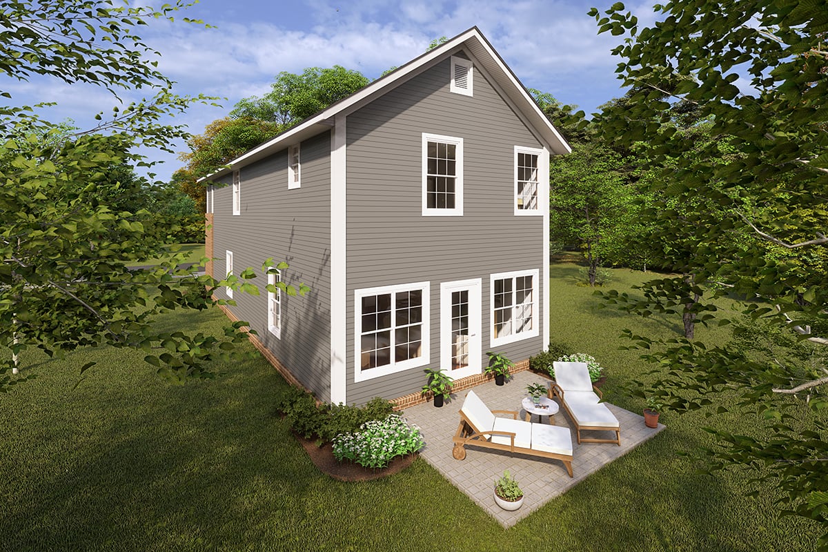 Cottage, Country, Traditional Plan with 1567 Sq. Ft., 3 Bedrooms, 3 Bathrooms, 1 Car Garage Rear Elevation