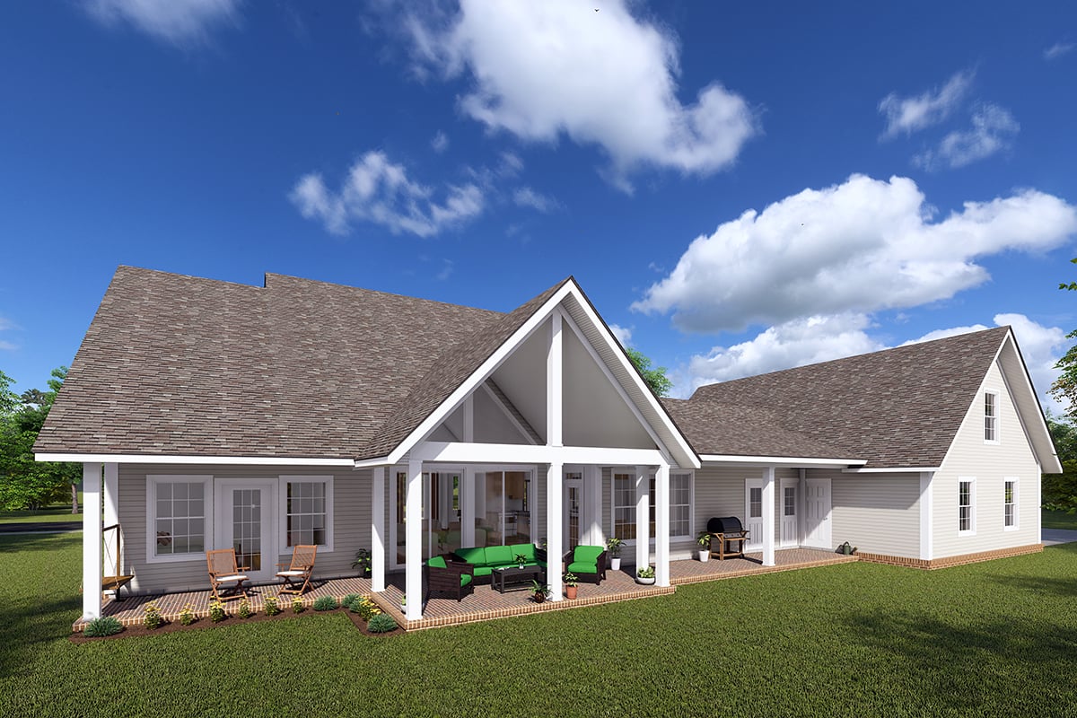 Country, Farmhouse Plan with 2530 Sq. Ft., 3 Bedrooms, 4 Bathrooms, 3 Car Garage Rear Elevation