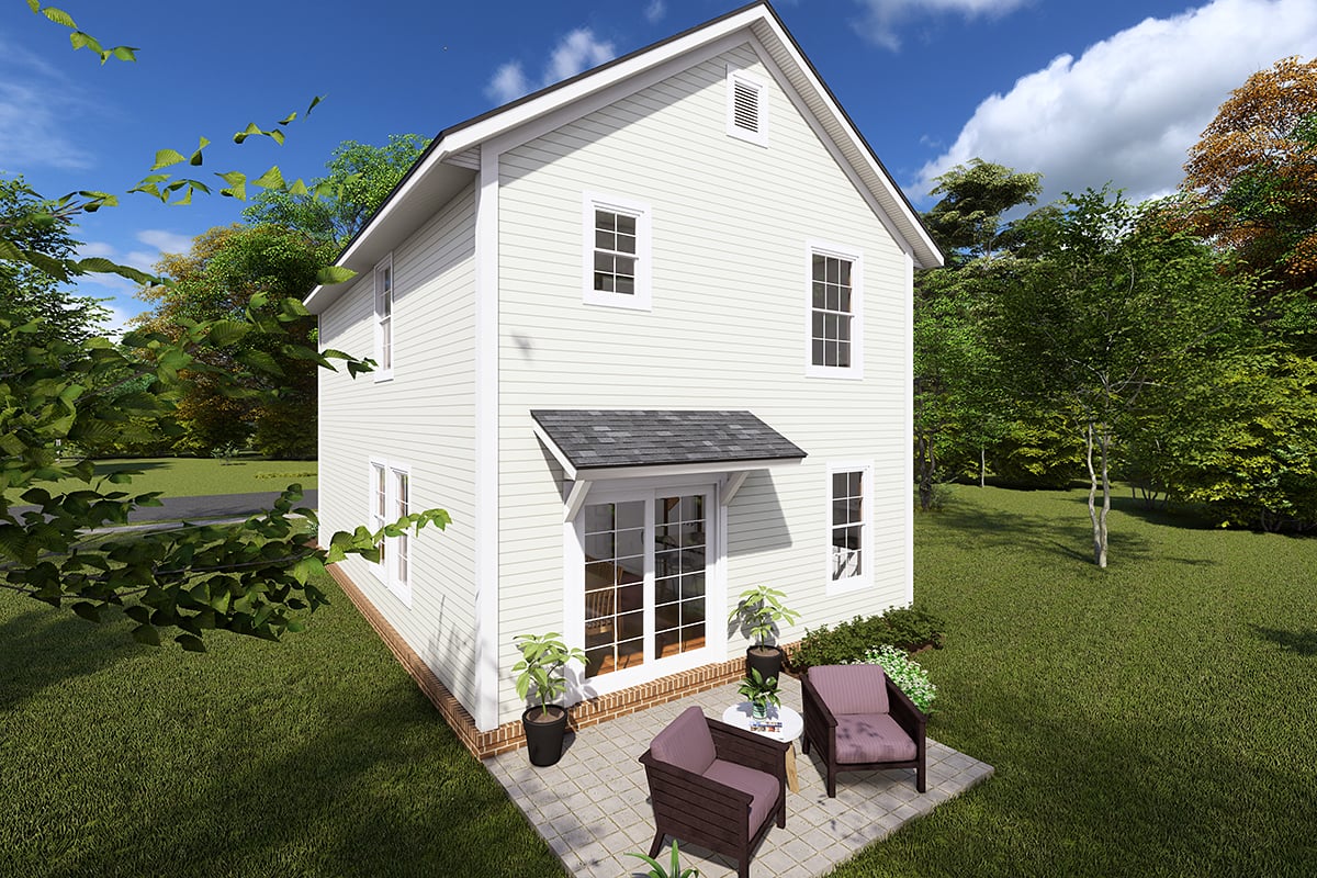 Cottage, Country Plan with 1280 Sq. Ft., 3 Bedrooms, 3 Bathrooms Rear Elevation