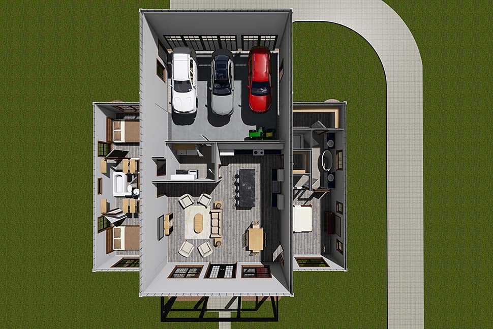 Barndominium, Farmhouse Plan with 1656 Sq. Ft., 3 Bedrooms, 2 Bathrooms, 3 Car Garage Picture 7