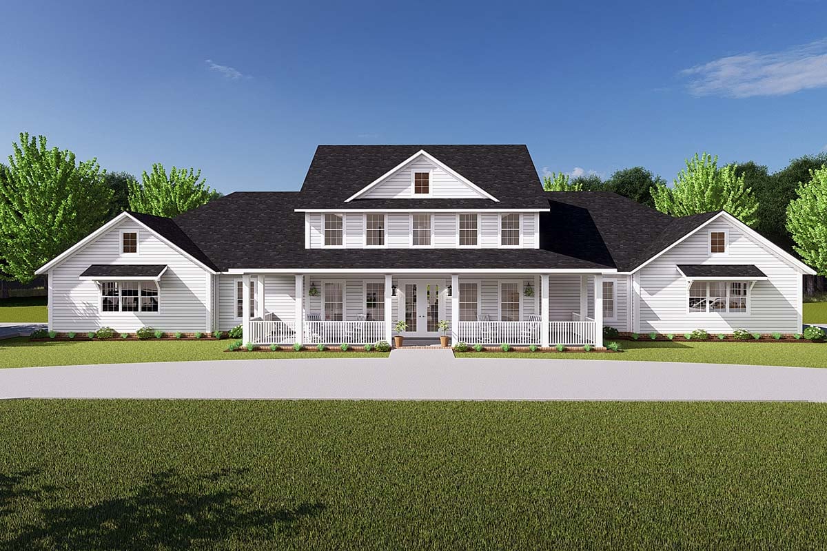 Farmhouse, Traditional Plan with 4952 Sq. Ft., 6 Bedrooms, 5 Bathrooms, 4 Car Garage Elevation