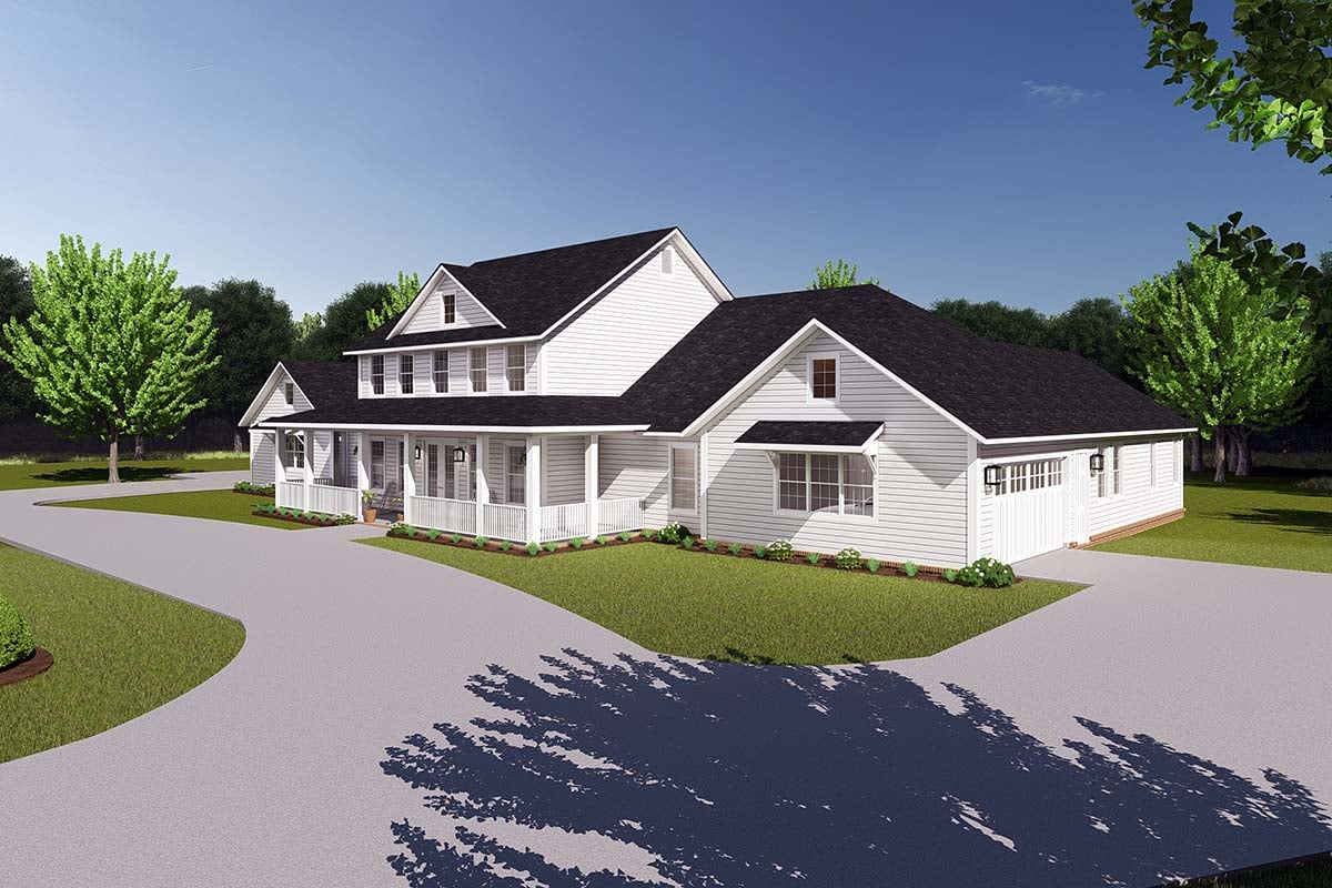 Farmhouse, Traditional Plan with 4952 Sq. Ft., 6 Bedrooms, 5 Bathrooms, 4 Car Garage Picture 2