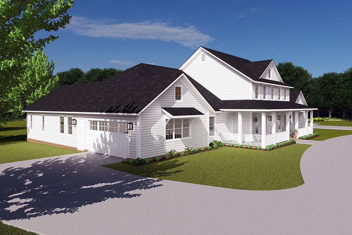 Farmhouse, Traditional Plan with 4952 Sq. Ft., 6 Bedrooms, 5 Bathrooms, 4 Car Garage Picture 3