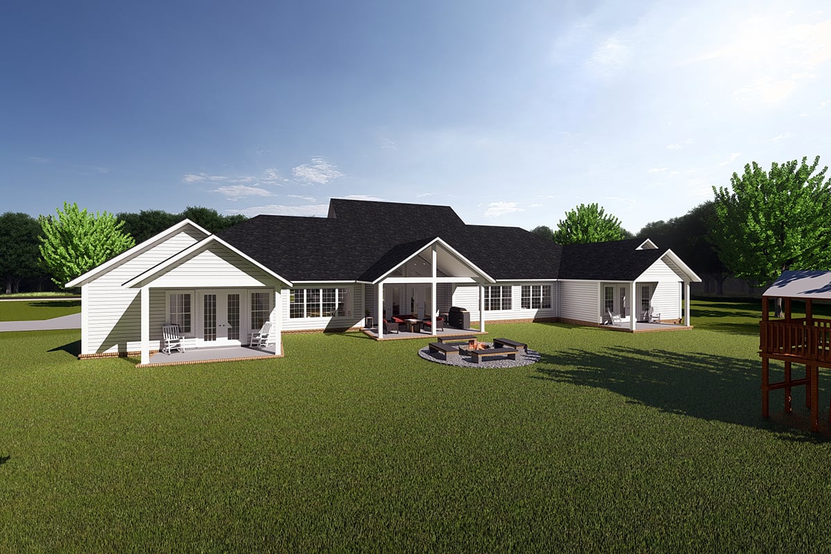 Farmhouse, Traditional Plan with 4952 Sq. Ft., 6 Bedrooms, 5 Bathrooms, 4 Car Garage Rear Elevation