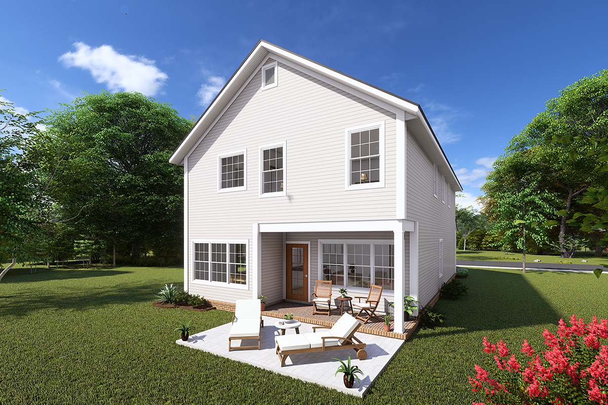 Cottage, Country, Traditional Plan with 2212 Sq. Ft., 4 Bedrooms, 3 Bathrooms, 2 Car Garage Rear Elevation