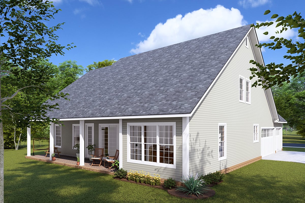 Cottage, Farmhouse Plan with 2992 Sq. Ft., 4 Bedrooms, 4 Bathrooms, 3 Car Garage Rear Elevation