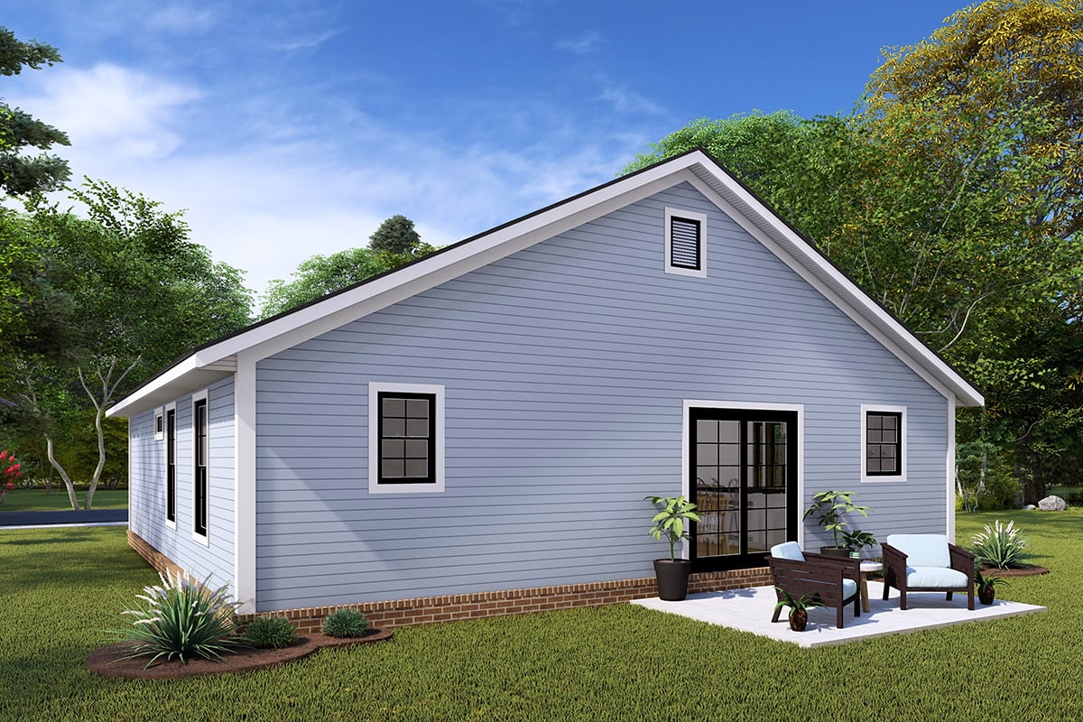Cottage, Craftsman, Traditional Plan with 997 Sq. Ft., 2 Bedrooms, 2 Bathrooms Rear Elevation