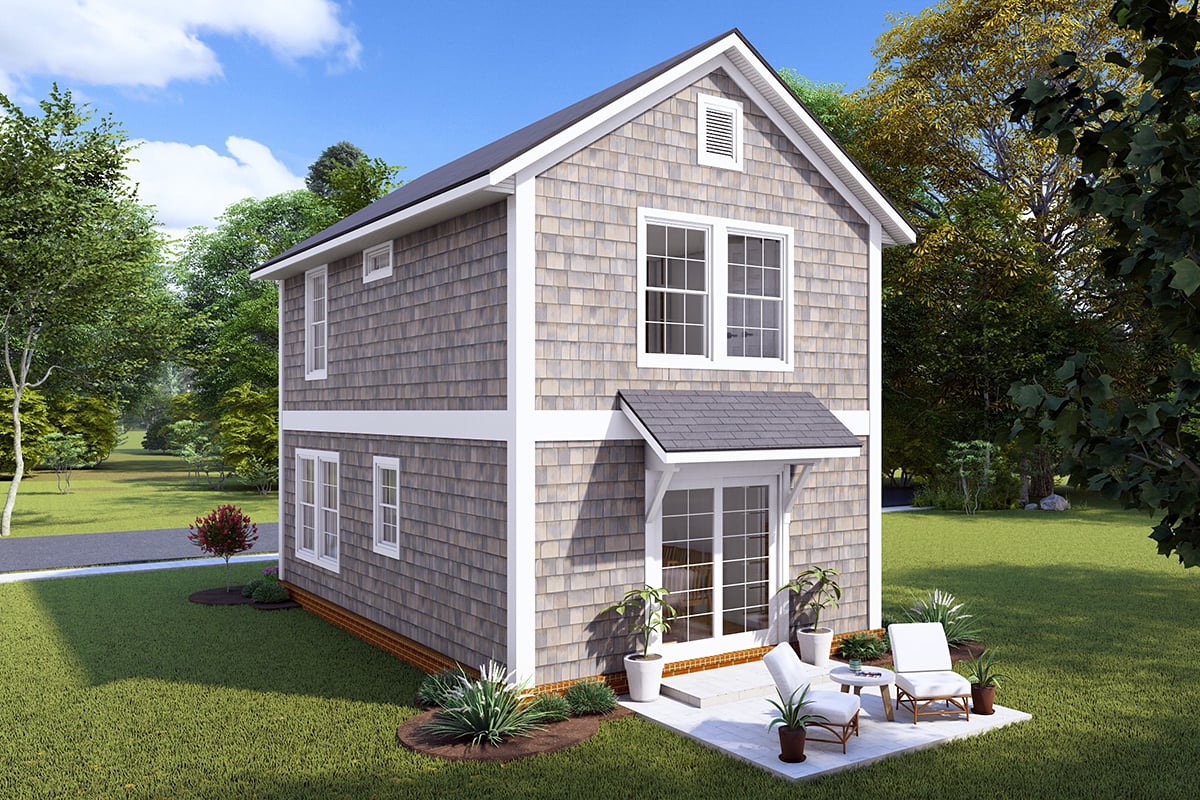 Cottage, Traditional Plan with 896 Sq. Ft., 2 Bedrooms, 1 Bathrooms Rear Elevation