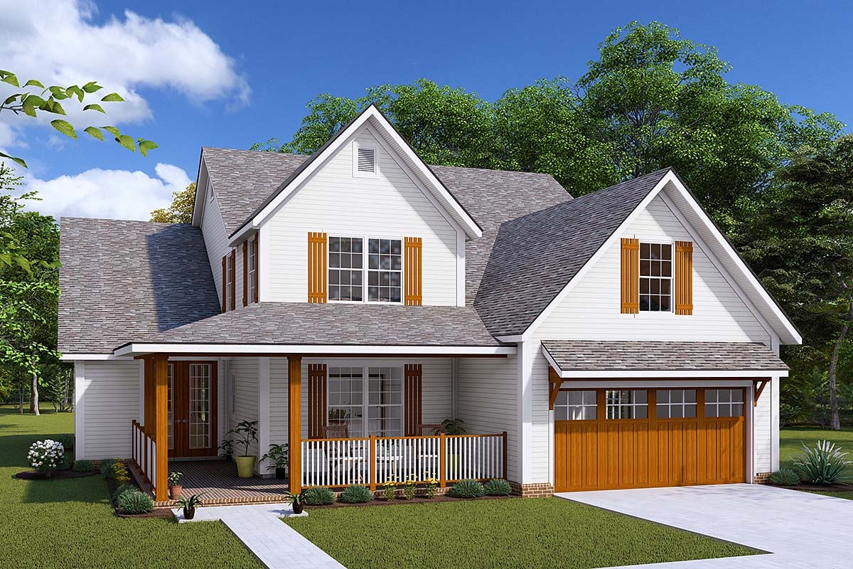 Cottage, Farmhouse, Traditional Plan with 2065 Sq. Ft., 3 Bedrooms, 3 Bathrooms, 2 Car Garage Elevation