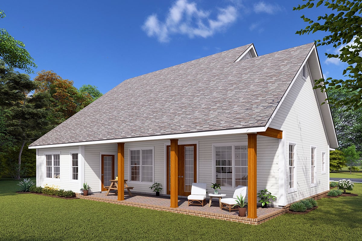 Cottage, Farmhouse, Traditional Plan with 2065 Sq. Ft., 3 Bedrooms, 3 Bathrooms, 2 Car Garage Rear Elevation