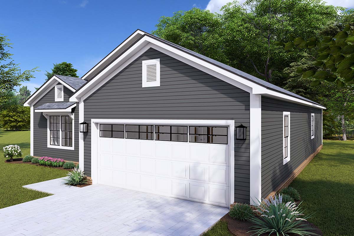 Cottage, Country, New American Style, Traditional Plan with 1400 Sq. Ft., 3 Bedrooms, 2 Bathrooms, 2 Car Garage Picture 2