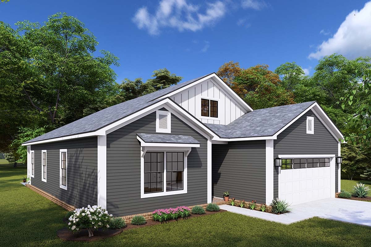 Cottage, Country, New American Style, Traditional Plan with 1400 Sq. Ft., 3 Bedrooms, 2 Bathrooms, 2 Car Garage Picture 3