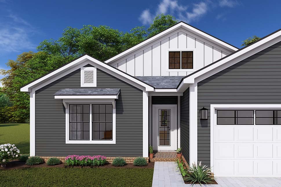 Cottage, Country, New American Style, Traditional Plan with 1400 Sq. Ft., 3 Bedrooms, 2 Bathrooms, 2 Car Garage Picture 4